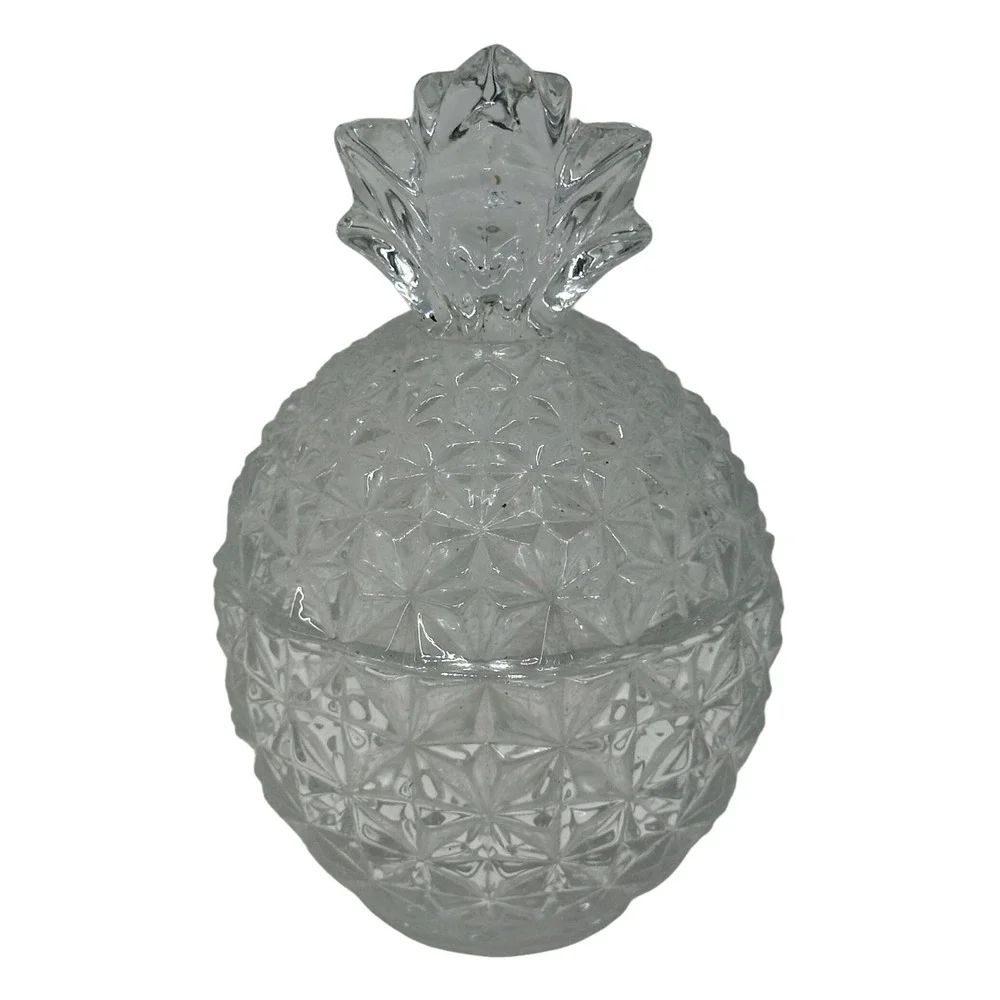 VTG Crystal Pineapple Trinket Dish Clear Glass Lidded Candy Jar Decorative Box